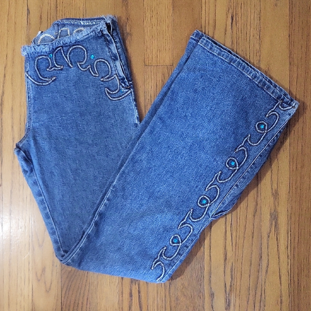 Blue Flare Jeans with Swirl Embroidery
